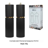 Juodai baltas rankinis pipirų malūnėlis stambiai druskai ir juodiesiems pipirams 8-inch Black S+P Nut Combo
