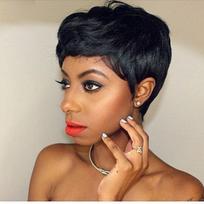 Elegant Pixie Cut Synthetic Wigs Short Hair Straight Black Wigs With Bangs For Women black2 brown