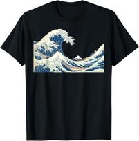 Great Wave off Kanagawa Katsushika Hokusai Surfing Ocean T-Shirt S gray