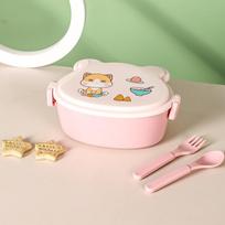 School Kids Double Bento Lunch Box Leakproof Plastic Cartoon Anime Portable Microwave Food Container School Child Lunch Box 2 rožinė