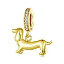 WOSTU 925 Sterling Silver Dog Charms Yellow Corgi Pendant Pink Pet Paw Dachshunds Shih Tzu dog Dalmatian Bead Fit DIY Bracelet SCC2561-B beige