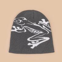 Autumn and winter niche design jumping frog knitted hat men and women warm color matching hip-hop street outdoor pullover hat 54-60cm gray