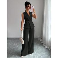 Elegant Style Solid-color Jacket and Straight-leg Pants Set for Women In Spring. L juoda