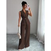Elegant Style Solid-color Jacket and Straight-leg Pants Set for Women In Spring. L ruda