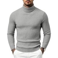 Men's Turtleneck Cable Knit Slim Fit Long Sleeve Sweater. XL pilka