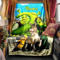 Shrek Donkey Princess Fiona And Cat In Boots Blanket Personalized Name Soft Comfortable Stylish Blanket Car Blanket Perfect For Travel Camping Outdoor 130cmx150cm