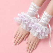 Raffliuoti nėriniai Moteriškos pirštinės be pirštų Elastinga juosta Riešo apyrankės Y2K mados pirštinės Anime kostiumas Style 1 Pink white