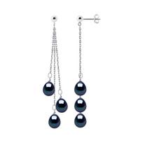 Earrings - Pearls & Colors - Trio - Freshwater Cultured Pearl 7-8 mm - Black Pearl - White Gold 375/1000 - Woman