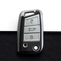 Volkswagen Key Cover for Lavida, Bora, Sagitar, Jetta, Polo, Tiguan, Scirocco, Santana: Car Key Case with Buckle B-Folding 3-button, Single Shell gray