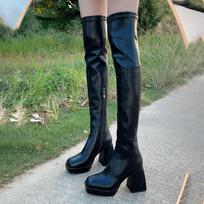 Royal sister wind square head thick heel Spice girl long boots women's spring and autumn new wind thick heel high knee boots 40 juoda