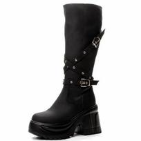 Women Knee-high Boots Microfiber Leather Sexy High Heels Long Boots Ladies Zipper Belt Buckle Female Shoes Tide 40 juoda