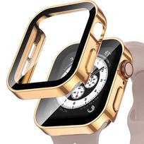 Atsparus vandeniui dėklas Apple Watch 7 8 9 45mm 41mm 44mm 40mm, ekrano apsaugos dangtelis, tiesaus krašto buferis, iWatch 5 SE 6 priedai 45mm Series 7 8 9 auksas