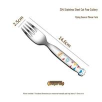 Meow Cat Paw Spoon Set: 304 Stainless Steel Cartoon Kit for Desserts - Cute Knife, Fork, Spoon Four-Piece Set for Kids gray