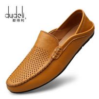 DUDELI Italian Summer Hollow Shoes Men Casual Luxury Brand Genuine Leather Loafers Men Breathable Boat Shoes Slip On Moccasins 9.5 geltona