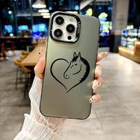 Color Phone Case For iPhone 17 16E 16 11 15 14 Pro MAX 12 13 MINI 7 8 Plus XR SE Silver Plated IMD Cover Protection Horse Art For iPhone 17Pro Max black