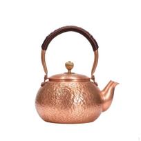 Copper Tea Kettle Handcrafted with Lid Traditional Teapot for Home 1200ML Plain 1200ML Hammered brown