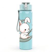 1PC Moon Bunny Rabbit Cartoon 750ml Color Plastic Sports Water Bottle Leakproof Flip Straw Lid Suitable for Sports Office Home Use tamsiai mėlyna