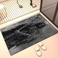 Gothic Grim Reaper Crystal Velvet Rug Dark Halloween Theme Living Room Floor Mat Anti Slip Home Decor Horror Art Design Carpet 50x80cm black