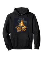 Casual Hoodie with Volcano Eruption Graphic - Black Pullover S black