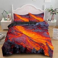 Volcano Disaster Red Yellow Lava Comfortable Duvet Quilt Cover Pillowcase Bedding Set Children Bedroom Decoration Home Textile EU Single 135*200cm/53x79in 3pcs orange
