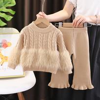 Girls Knitted Sweater And Pants Set Loose Solid Color Warm Winter Autumn 130cm kupranugaris