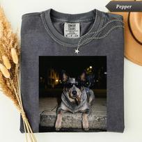 Comfort Colors® Blue Heeler Cigar Smoking Dog Shirt, Funny Dog Mom Gift, Australian Cattle Dog Tee, Dog Dad, Vintage Graphic T-Shirt 150 black