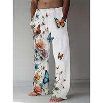 Men's 3D Floral Printed Baggy Casual Trousers,  Elastic Drawstring Waist with Pockets, for Spring Summer Home Outdoor Vacation L levanda