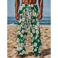 Men's 3D Floral Printed Baggy Casual Trousers,  Elastic Drawstring Waist with Pockets, for Spring Summer Home Outdoor Vacation 6XL žalia