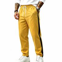 Men's Side Stripe Jogger Pants Elastic Waist Drawstring Casual Sweatpants with Pockets Athletic Sports Trousers L geltona