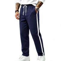 Men's Side Stripe Jogger Pants Elastic Waist Drawstring Casual Sweatpants with Pockets Athletic Sports Trousers L tamsiai mėlyna spalva