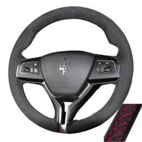 For Maserati Levante Ghibli Quattroporte 2014-2018 Hand Sewing Car Steering Wheel Cover Braid Soft Suede Leather Trim raudona