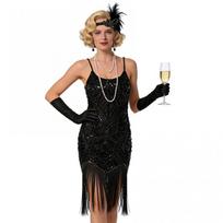 1920-ųjų Gatsby Vintažinė Šventinė Suknelė Kutai Blizgučiai Didelio Dydžio Sceninio Pasirodymo Kostiumas 2XL black