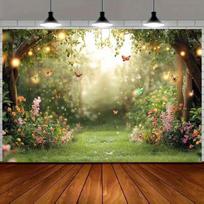 2D Enchanted Forest Backdrop Magical Butterfly Photography Background Banner 79×59inch/200*150cm