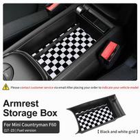 For Mini Countryman F60 2017-2023 Fuel Version Central Armrest Box Storage Box ABS Central Control Storage Box Car Accessories Black and white grid