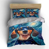 Starry Dog Art Decor Set  Soft Comfortable Duvet Cover Bedding Set Included 1*Duvet Cover & 2*Pillowcases, gift EU Twin 135X200cm&set blue