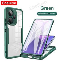 Redmi Note13 Pro+ 360 viso korpuso skaidrus dėklas Shelluxe priekiui + nugarėlei, skirtas Xiaomi Redmi Note 13 Pro Plus, silikoninis dvipusis dangtelis Redmi Note13 ProPlus žalia
