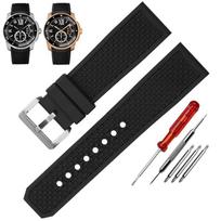 Aukštos kokybės guminis laikrodžio dirželis Cartier CALIBRE London Tank W7100056 W7100055 WGCA0010 WSCA0006 WSCA Citizen laikrodžio dirželis 23mm 24mm black