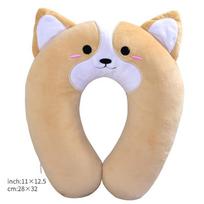 Corgi Shiba Inu Cartoon Car Headrest Neck Protection Pillow U-shaped Pillow Waist Rest Universal All Seasons Cute Car Accessorie beige