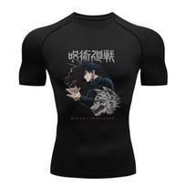 Treniruočių Fitneso Sportiniai Marškinėliai Vyriški Kompresiniai Marškinėliai Anime Jujutsu Kaisen Tight Sporto Salės Marškinėliai Fitneso Elastingi Viršutiniai Drabužiai Tee M black
