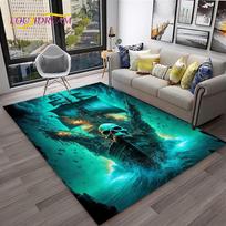 3D Piratų Laivo Valtis, Burlaivis, Barka Kilimas Kilimas Namų Svetainei Miegamajam Sofai Durų Kilimėlis Dekoras, Vaikų Plotas Kilimas Neslystantis Grindų Kilimėlis 60*90cm blue