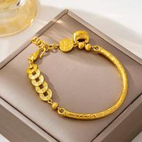 Five Emperors Money Bracelet High-end Hammer Pattern Small Fat Fu Half Bracelet Women's Bracelet One Size(16-22CM) brown
