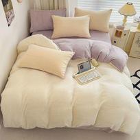 Sustiprintas žiemos koralinis vilnos patalynės komplektas: Dvipusė antklodės užvalkalas, paklodė ir pagalvių užvalkalai Single Duvet Cover 150x200cm