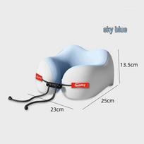 U-Shaped Memory Foam Travel Neck Pillow for Airplane and Portable Sleeping 23 x 25 x 13.5 cm dangaus mėlyna spalva