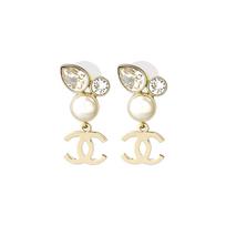 Chanel 2022 Cc Gold Plated Faux Pearl and Rhinestone Drop Earrings costume earrings AB7359-B06927-NF670 F auksinė
