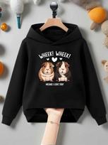 Kawaii Jūrų kiaulytė Vaikams Hoody Du Mieli Augintinių Širdelės Krūtinės Pusės Grafika Ruduo Žiema Vilnos Šilti Gatvės Drabužiai Su Gobtuvu Džemperis 100 black