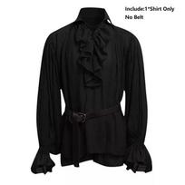 Elegant Men Medieval Renaissance Pirate T-shirt For Halloween And Theme Parties Black(No Belt),3XL black