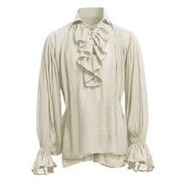 Elegant Men Medieval Renaissance Pirate T-shirt For Halloween And Theme Parties Beige(No Belt),L white