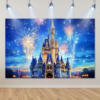 1 Magiško Pilies Fejerverkų Foninis Baneris - Tinka gimtadieniams, šventėms, vakarėliams, galima rinktis iš kelių dydžių 59×39inch/150*100cm blue