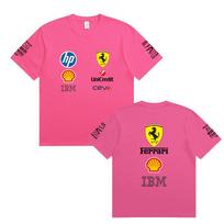 Poros Oversized Ferrari F1 Lenktynių Marškinėliai Klasikinis Rėmėjo Logotipo Spaudinys Trumpomis Rankovėmis Motorsport Atsitiktiniai Gatvės Drabužiai Marškinėlis 4XL pink
