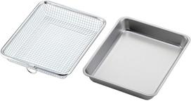 Shimomura Kikaku Deep Fryer Tray and Colander Set in Dishwasher Safe Tray with Strainer for Fried Draining Washing Rectangular Stainless 44114 white
